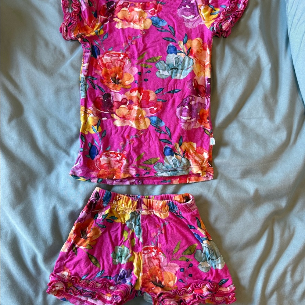 Posh Peanut Vibrant Floral Pajama Set - Pink and Orange
